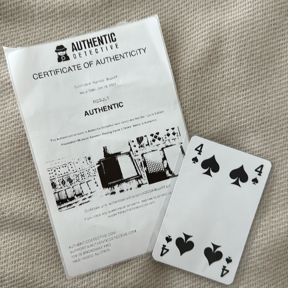 LOUIS VUITTON Playing Card FOUR of CLUBS with COA
